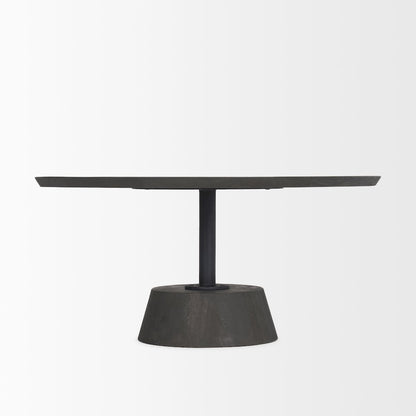 Dark Brown Wood Black Metal Pedestal Base Round Coffee Table
