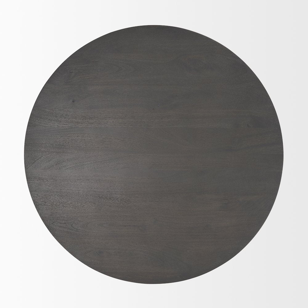 Dark Brown Wood Black Metal Pedestal Base Round Coffee Table
