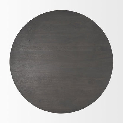 Dark Brown Wood Black Metal Pedestal Base Round Coffee Table