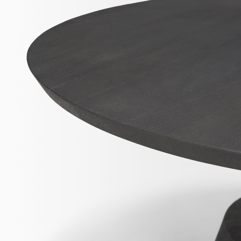 Dark Brown Wood Black Metal Pedestal Base Round Coffee Table