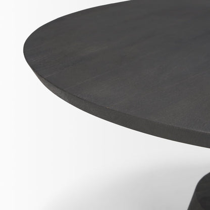 Dark Brown Wood Black Metal Pedestal Base Round Coffee Table