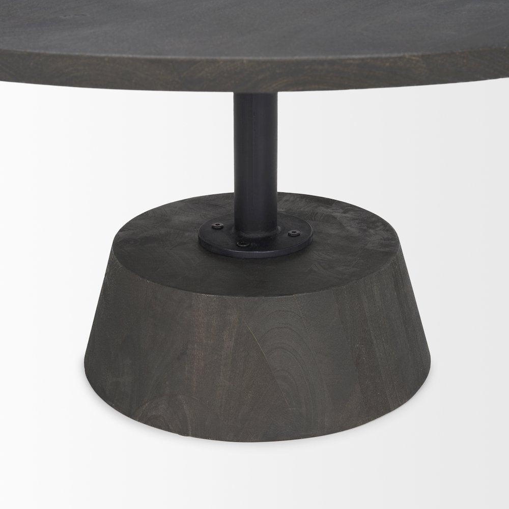 Dark Brown Wood Black Metal Pedestal Base Round Coffee Table