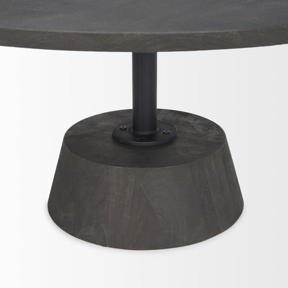 Dark Brown Wood Black Metal Pedestal Base Round Coffee Table