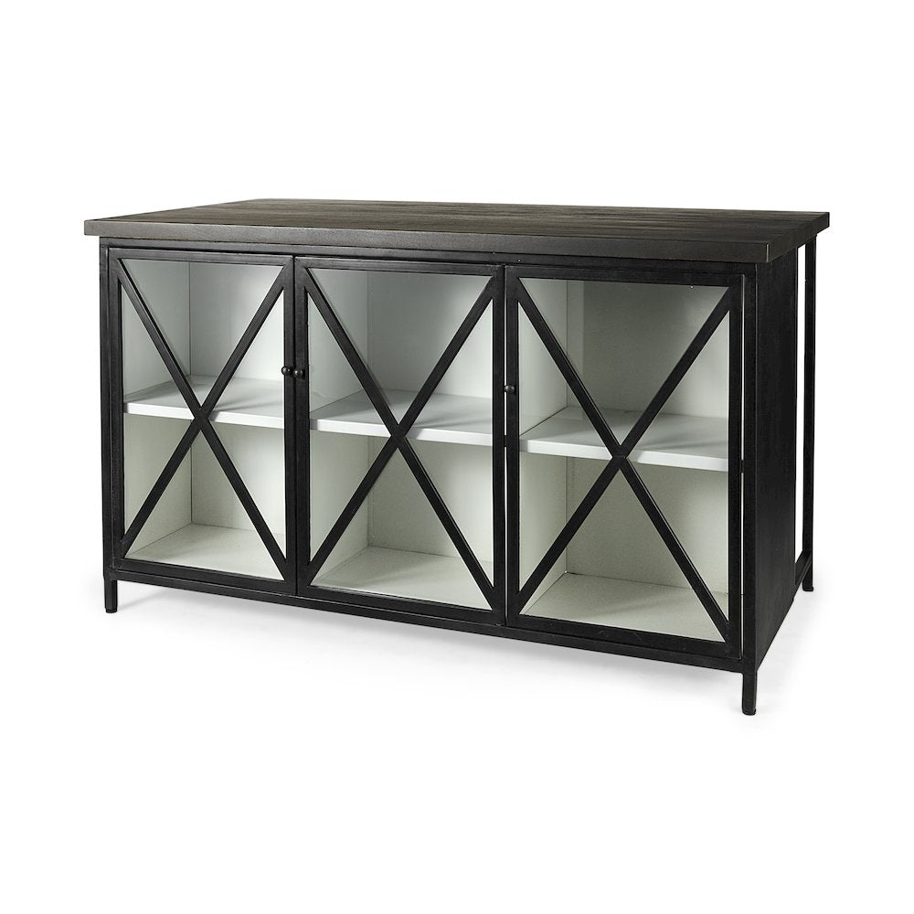 Dimitra 62.0L x 32.0W x 36.0H Dark IronGlass Doors Kitchen Island