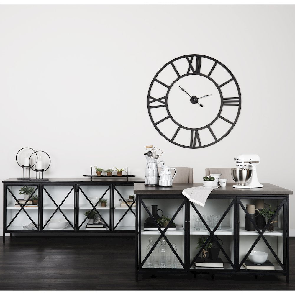 Dimitra 62.0L x 32.0W x 36.0H Dark IronGlass Doors Kitchen Island