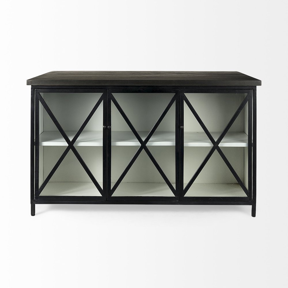 Dimitra 62.0L x 32.0W x 36.0H Dark IronGlass Doors Kitchen Island