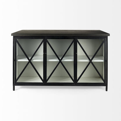 Dimitra 62.0L x 32.0W x 36.0H Dark IronGlass Doors Kitchen Island