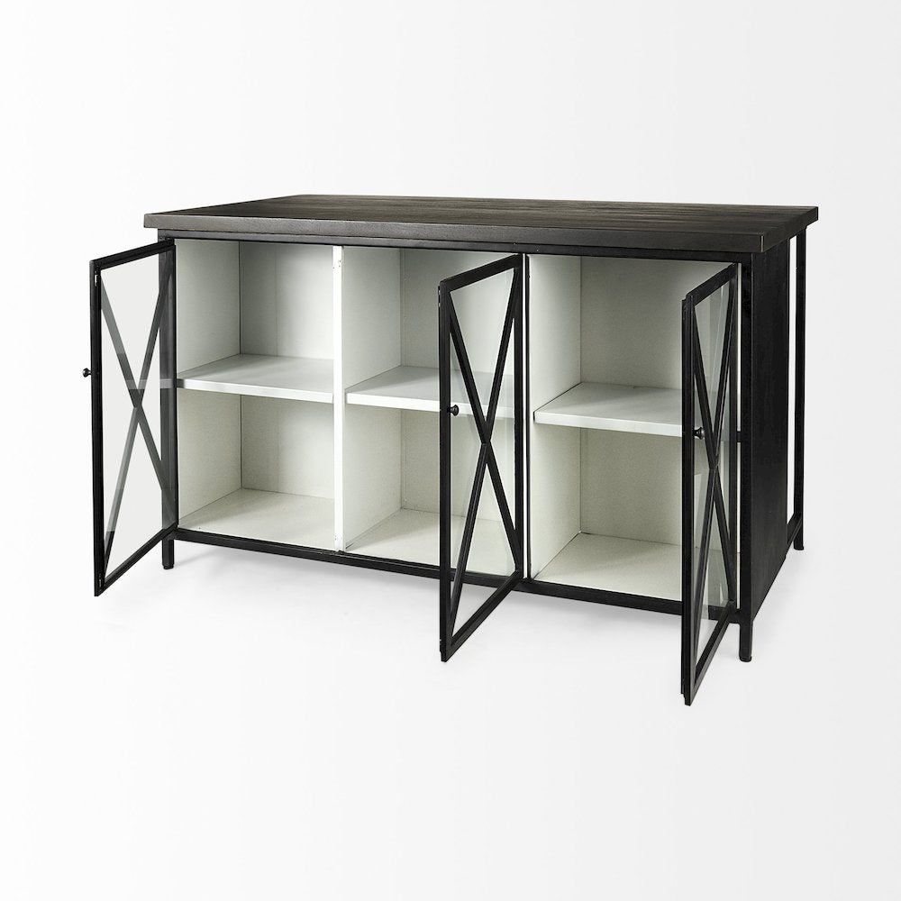 Dimitra 62.0L x 32.0W x 36.0H Dark IronGlass Doors Kitchen Island