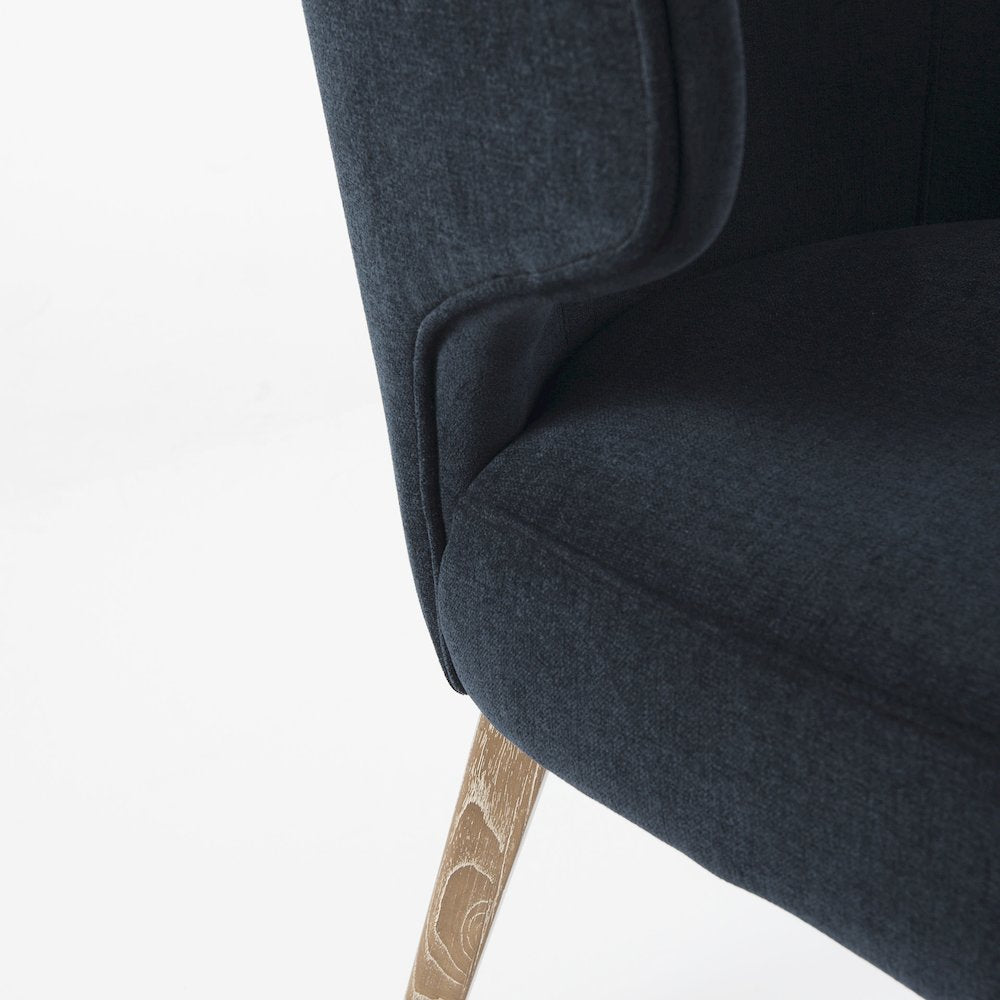 Navy Fabric Seat Medium Brown Wooden Legs Wingback Dining Chair