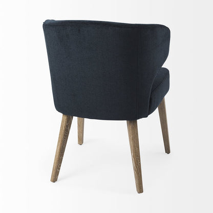 Navy Fabric Seat Medium Brown Wooden Legs Wingback Dining Chair