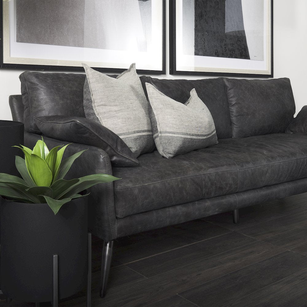 Cochrane 82L x 33W x 32.3 Black Leather Three Seater Sofa