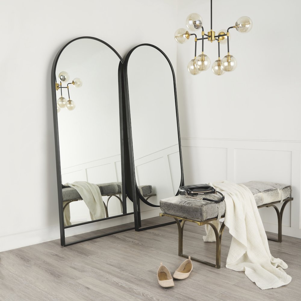 Sadie 28.0L x 2.0W x 78.0H Black Metal Rounded Arch Floor Mirror