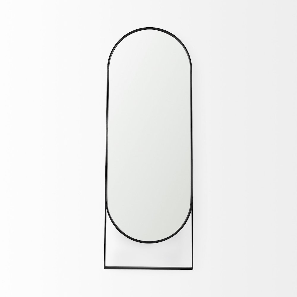 Sadie 28.0L x 2.0W x 78.0H Black Metal Rounded Arch Floor Mirror