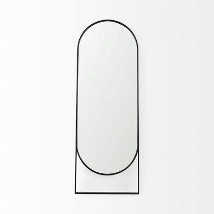Sadie 28.0L x 2.0W x 78.0H Black Metal Rounded Arch Floor Mirror