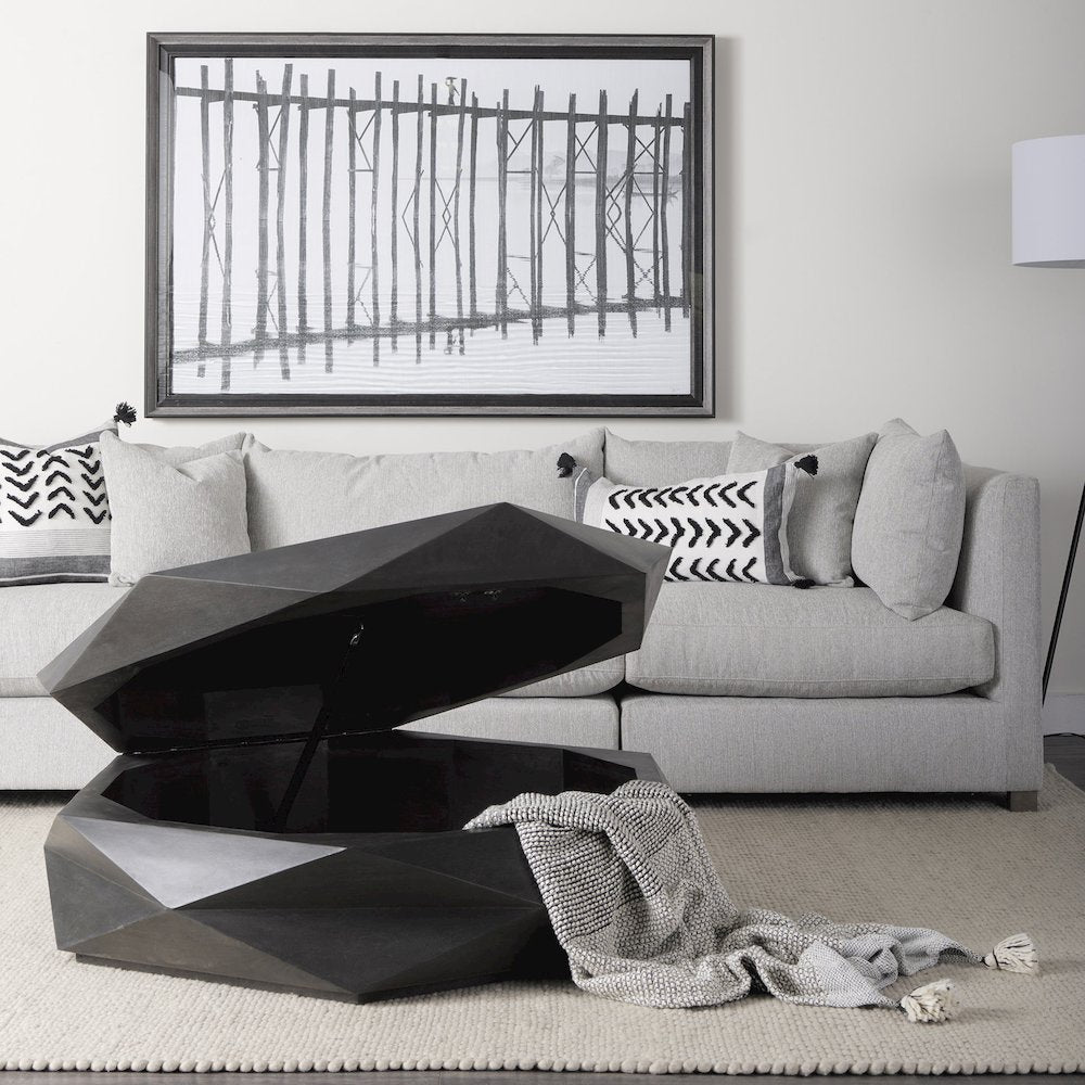Black Solid Wood Hexagonal Storage Coffee Table