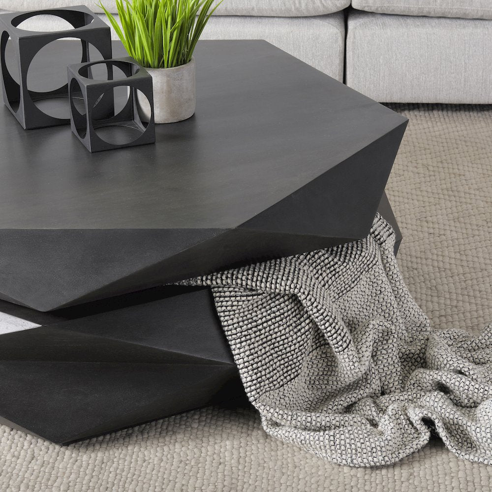 Black Solid Wood Hexagonal Storage Coffee Table