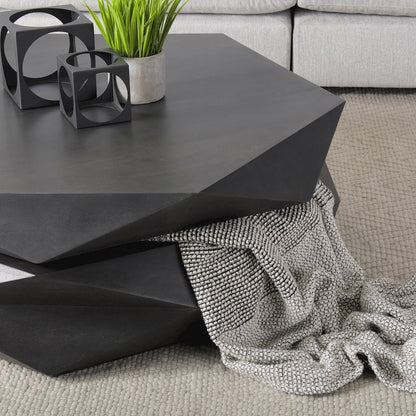 Black Solid Wood Hexagonal Storage Coffee Table