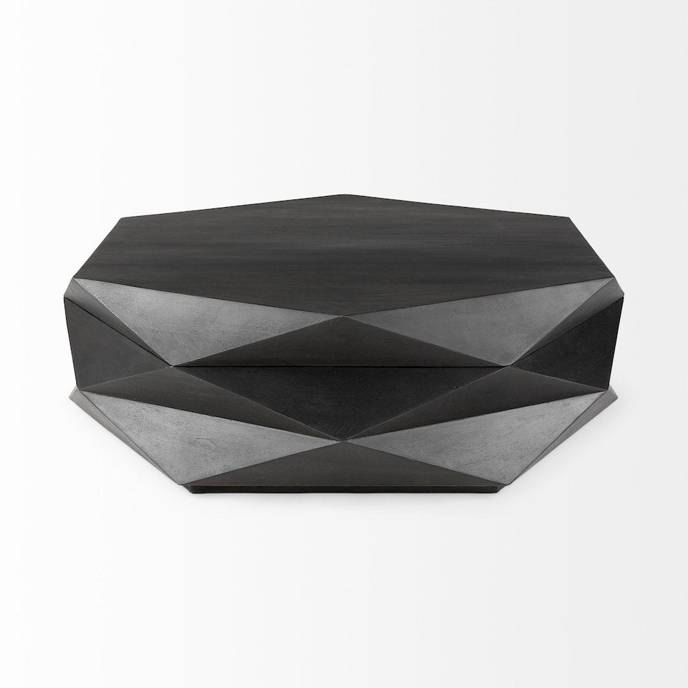 Black Solid Wood Hexagonal Storage Coffee Table
