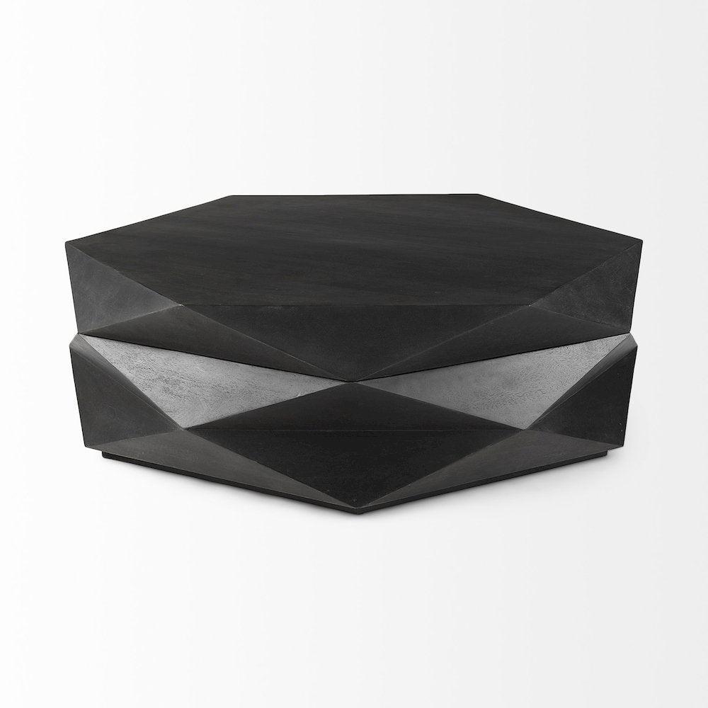 Black Solid Wood Hexagonal Storage Coffee Table
