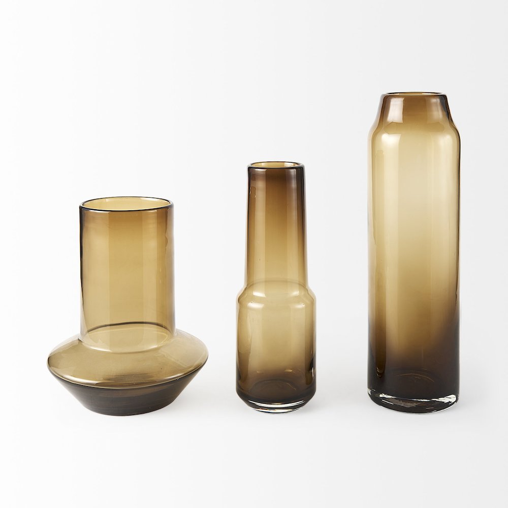 Amrita 8.3L x 8.3W x 9.7H Golden Brown Glass Vase