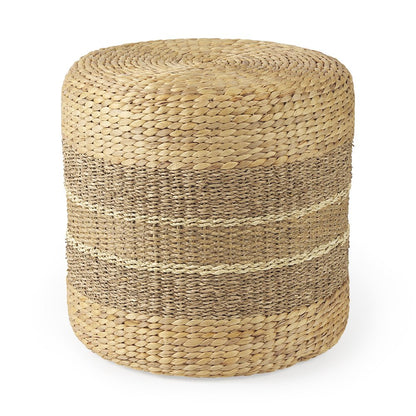 Maya 17.7L x 17.7W x 17.7H Light BrownMedium Brown Stripes Seagrass Round Pouf