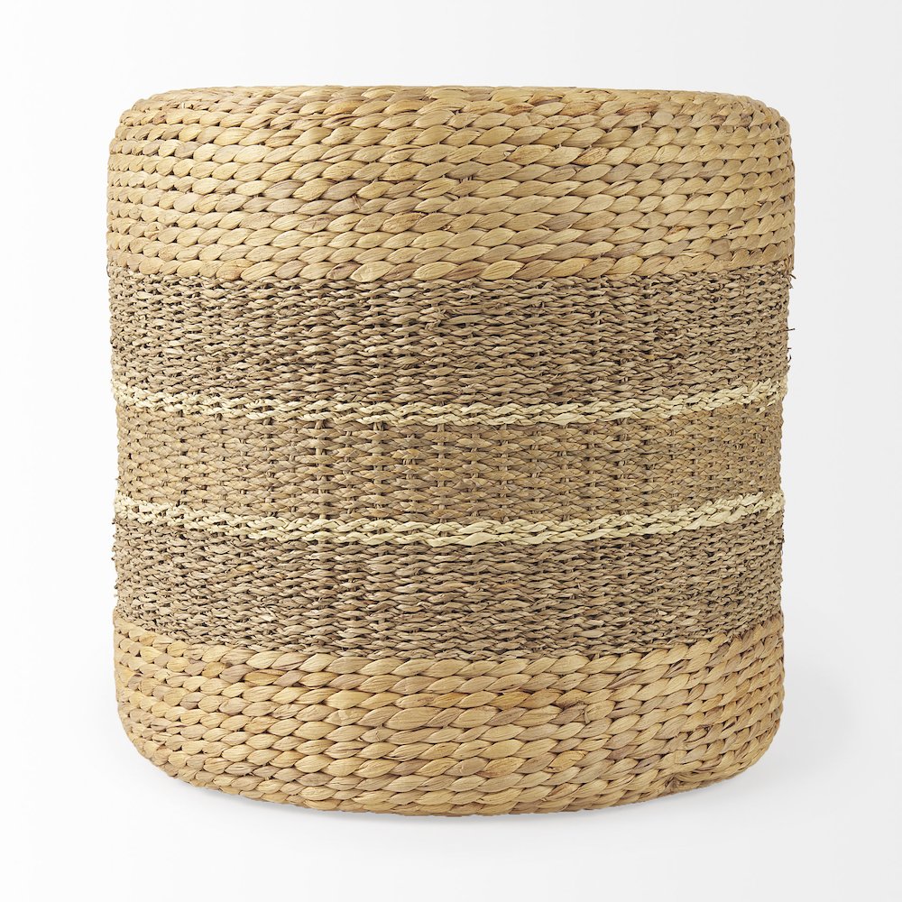 Maya 17.7L x 17.7W x 17.7H Light BrownMedium Brown Stripes Seagrass Round Pouf