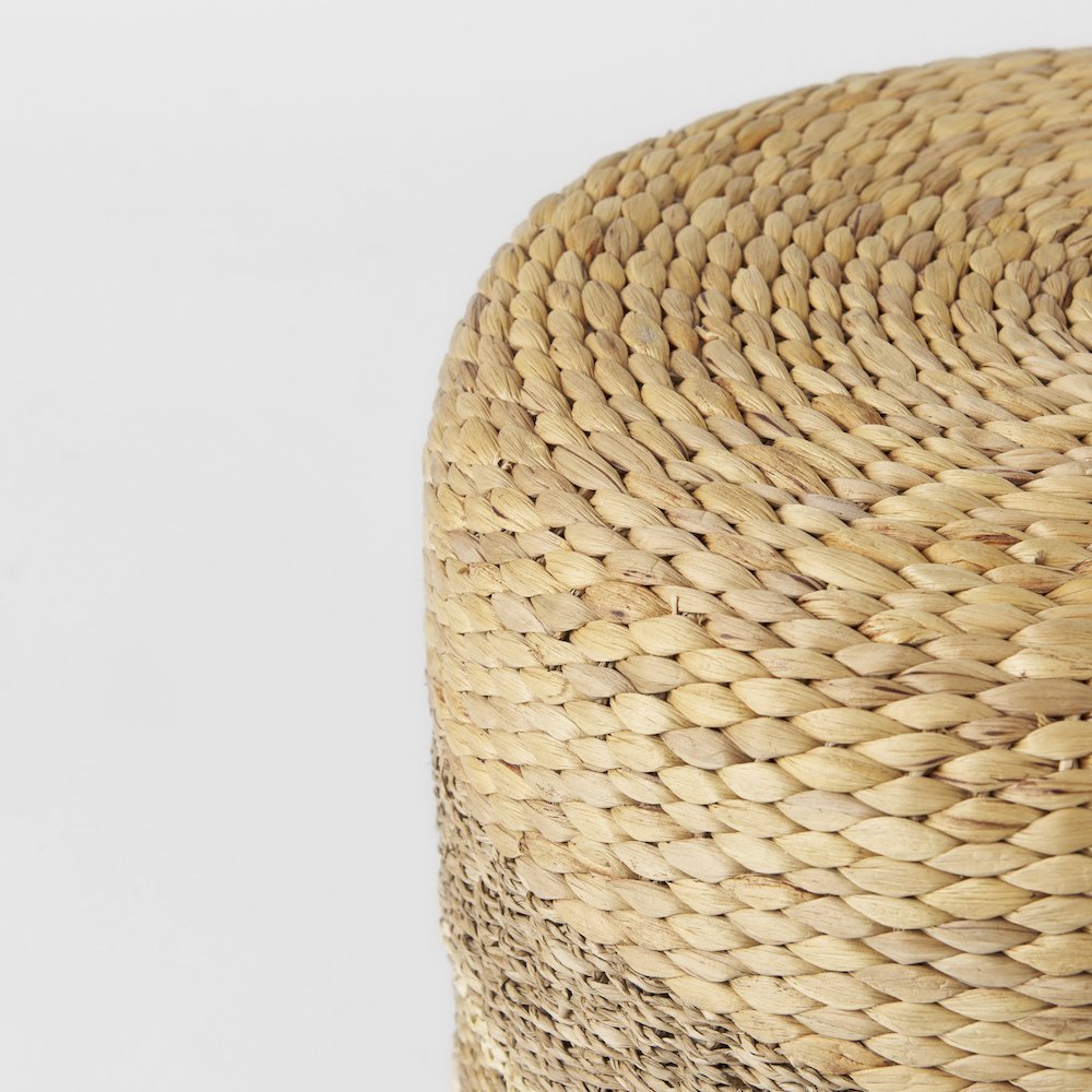 Maya 17.7L x 17.7W x 17.7H Light BrownMedium Brown Stripes Seagrass Round Pouf