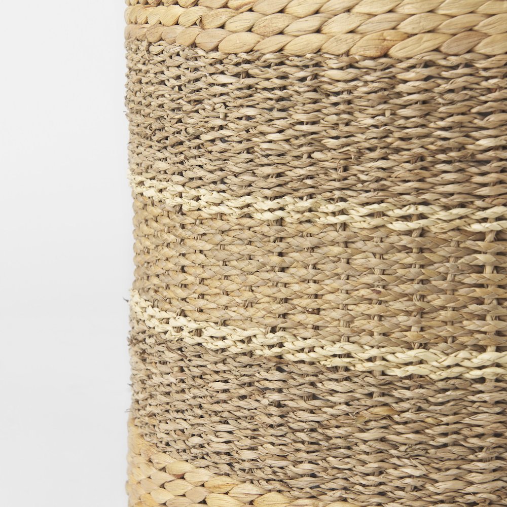 Maya 17.7L x 17.7W x 17.7H Light BrownMedium Brown Stripes Seagrass Round Pouf