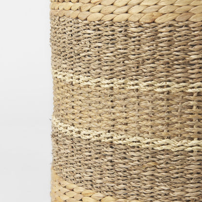 Maya 17.7L x 17.7W x 17.7H Light BrownMedium Brown Stripes Seagrass Round Pouf