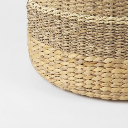 Maya 17.7L x 17.7W x 17.7H Light BrownMedium Brown Stripes Seagrass Round Pouf