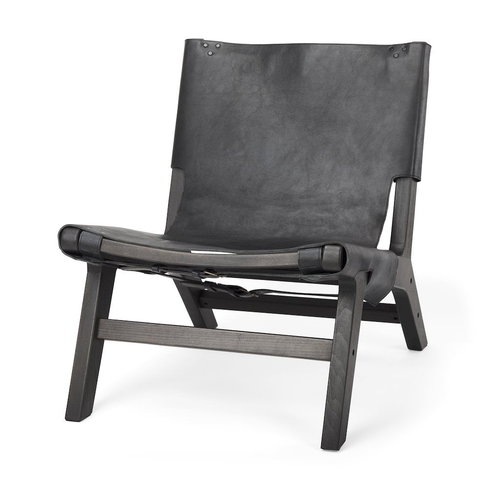 24.4L X 33.9W X 30.7H Black Leatherblack Stain Beech Wood Frame Accent Chair
