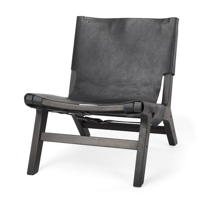 24.4L X 33.9W X 30.7H Black Leatherblack Stain Beech Wood Frame Accent Chair