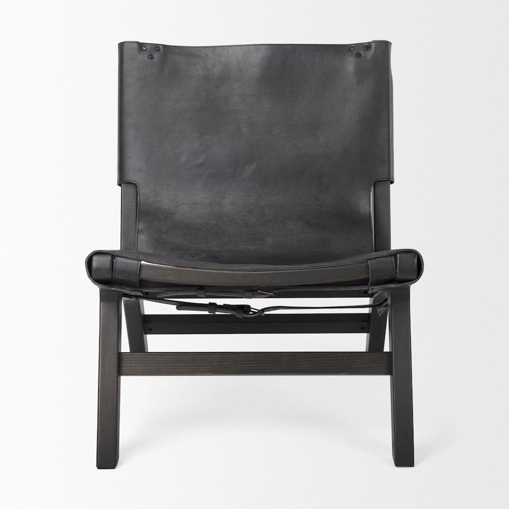 24.4L X 33.9W X 30.7H Black Leatherblack Stain Beech Wood Frame Accent Chair