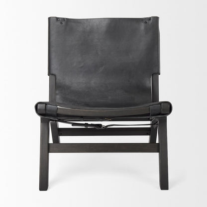 24.4L X 33.9W X 30.7H Black Leatherblack Stain Beech Wood Frame Accent Chair