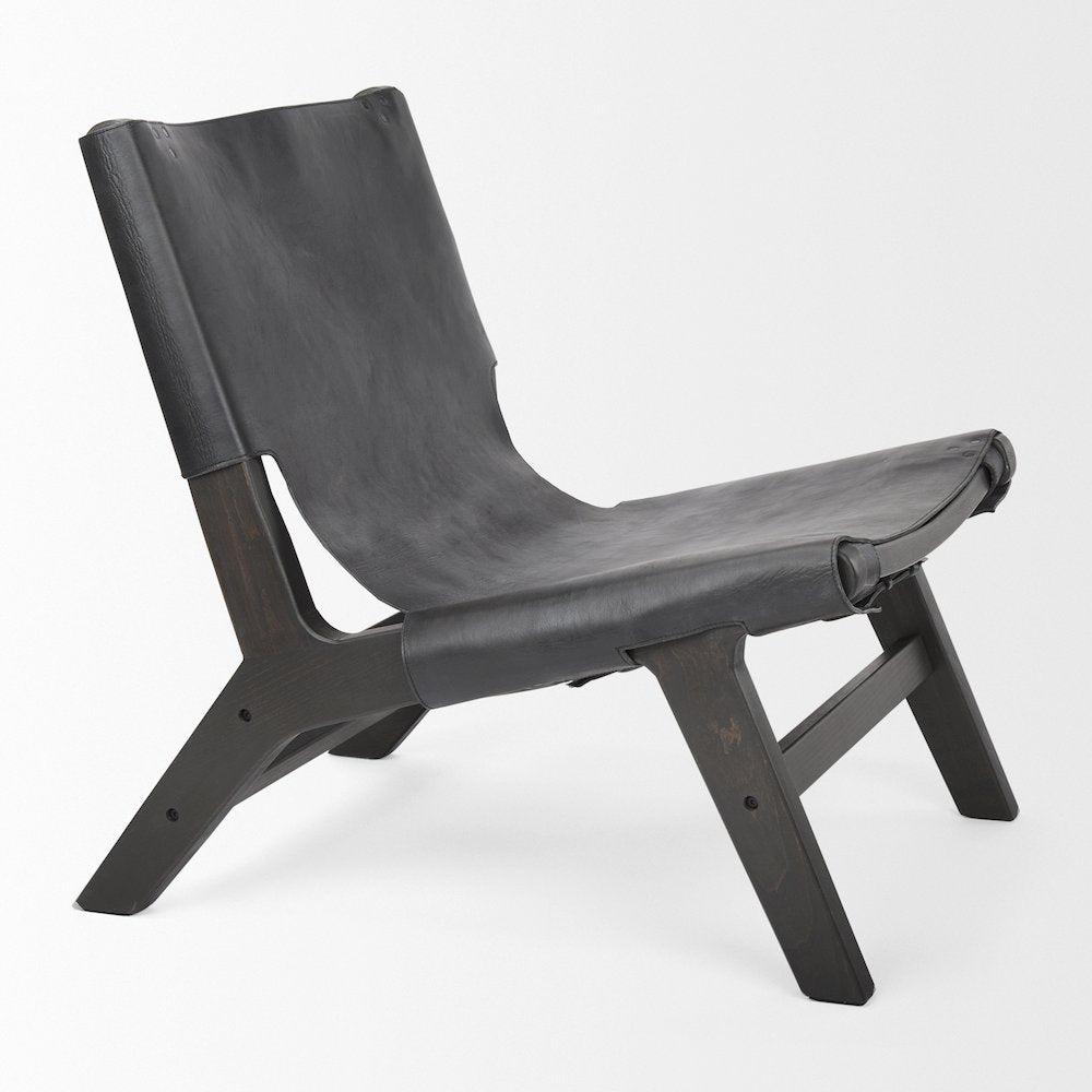 24.4L X 33.9W X 30.7H Black Leatherblack Stain Beech Wood Frame Accent Chair