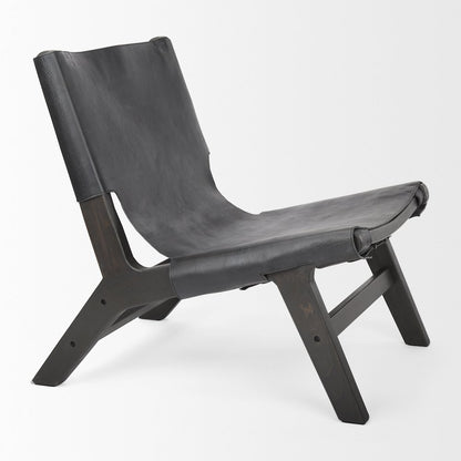 24.4L X 33.9W X 30.7H Black Leatherblack Stain Beech Wood Frame Accent Chair