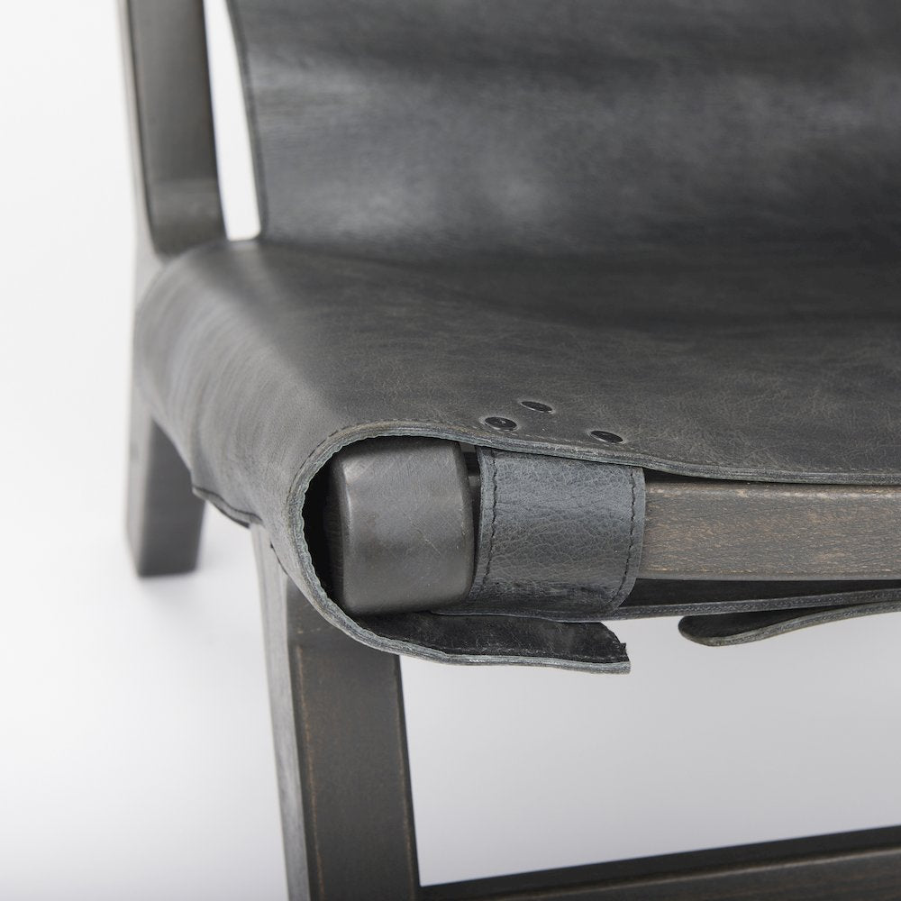 24.4L X 33.9W X 30.7H Black Leatherblack Stain Beech Wood Frame Accent Chair