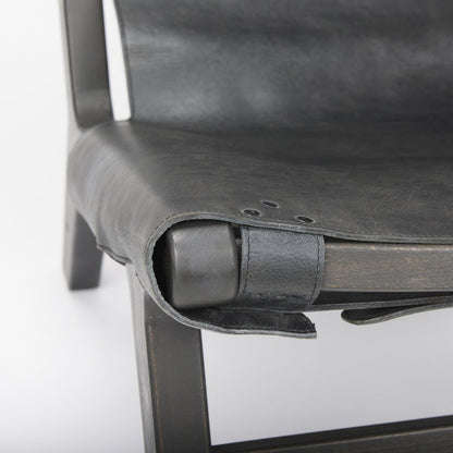 24.4L X 33.9W X 30.7H Black Leatherblack Stain Beech Wood Frame Accent Chair