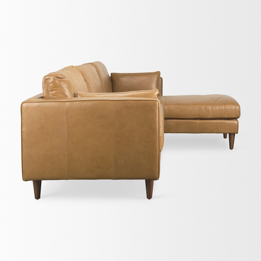 Elton 111.4L x 68.1W x 34.3H Tan Leather Right Chaise Sectional