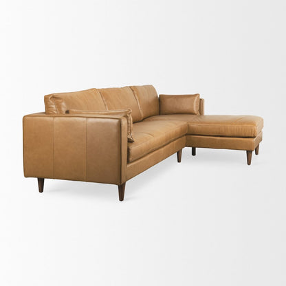 Elton 111.4L x 68.1W x 34.3H Tan Leather Right Chaise Sectional