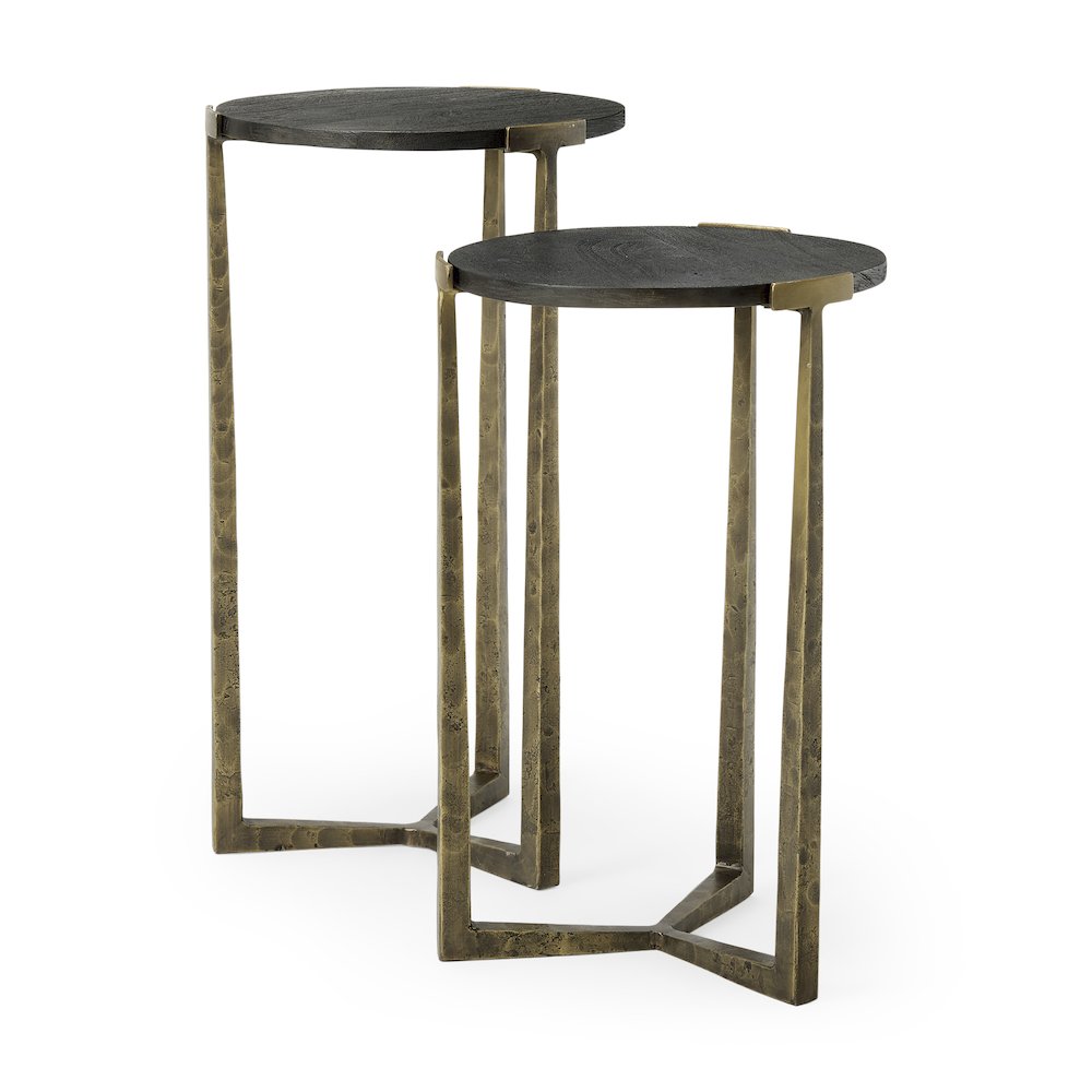 Black Wood And Antiqued Gold Metal Nesting Accent Tables (Set Of 2)