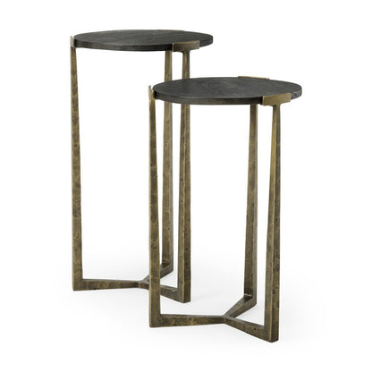 Black Wood And Antiqued Gold Metal Nesting Accent Tables (Set Of 2)