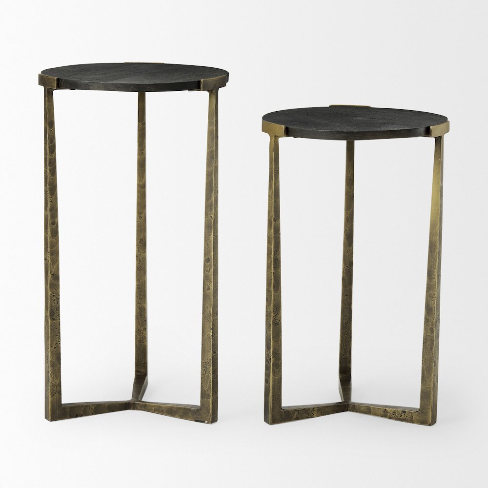Black Wood And Antiqued Gold Metal Nesting Accent Tables (Set Of 2)