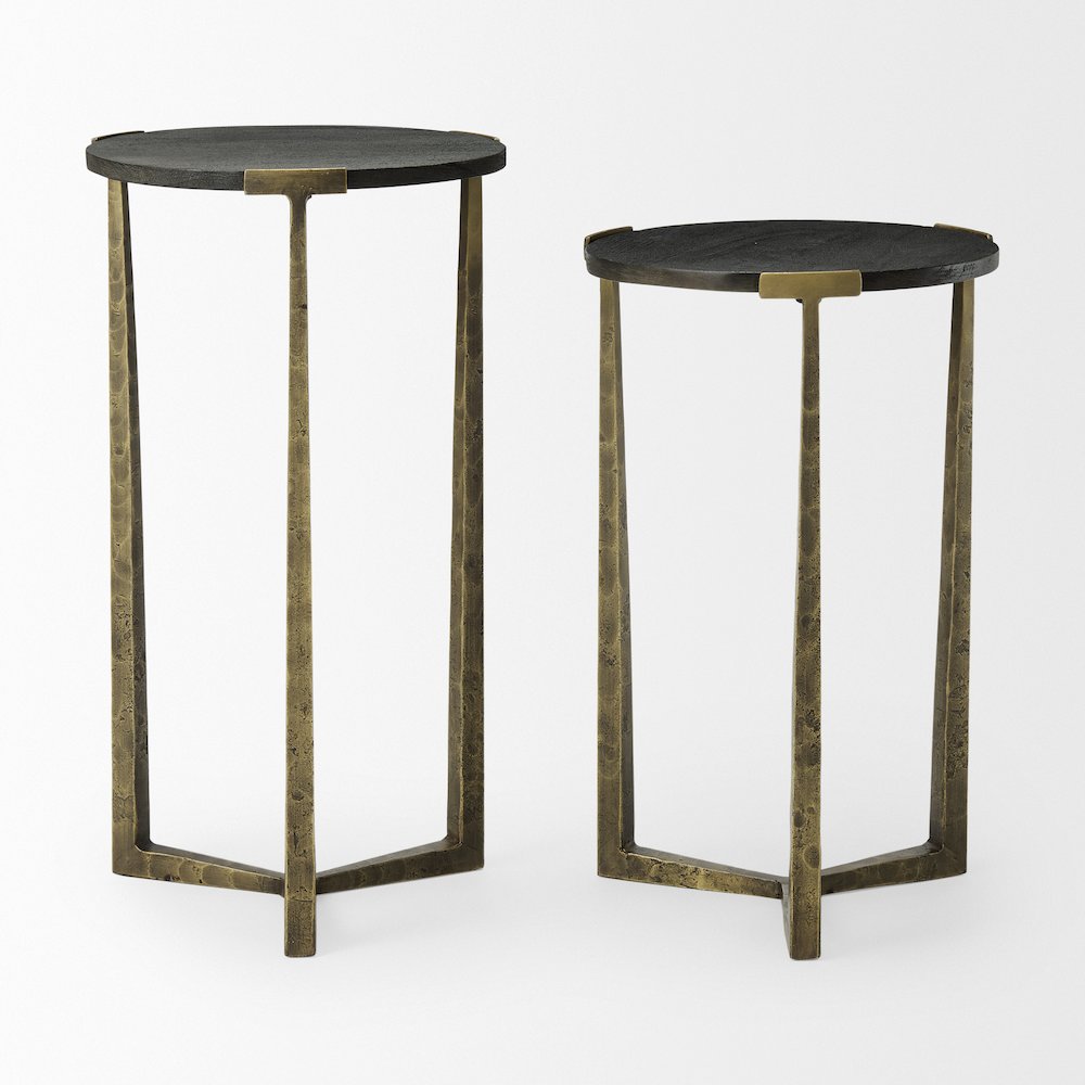 Black Wood And Antiqued Gold Metal Nesting Accent Tables (Set Of 2)