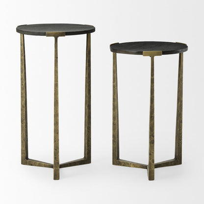 Black Wood And Antiqued Gold Metal Nesting Accent Tables (Set Of 2)