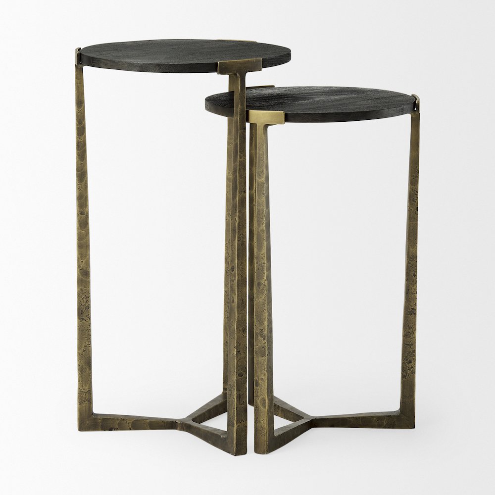 Black Wood And Antiqued Gold Metal Nesting Accent Tables (Set Of 2)