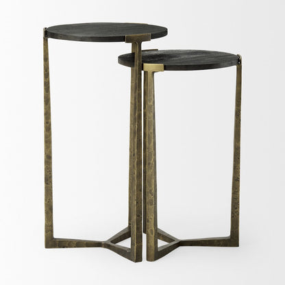 Black Wood And Antiqued Gold Metal Nesting Accent Tables (Set Of 2)