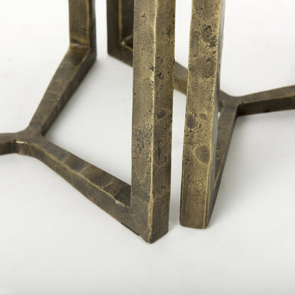 Black Wood And Antiqued Gold Metal Nesting Accent Tables (Set Of 2)