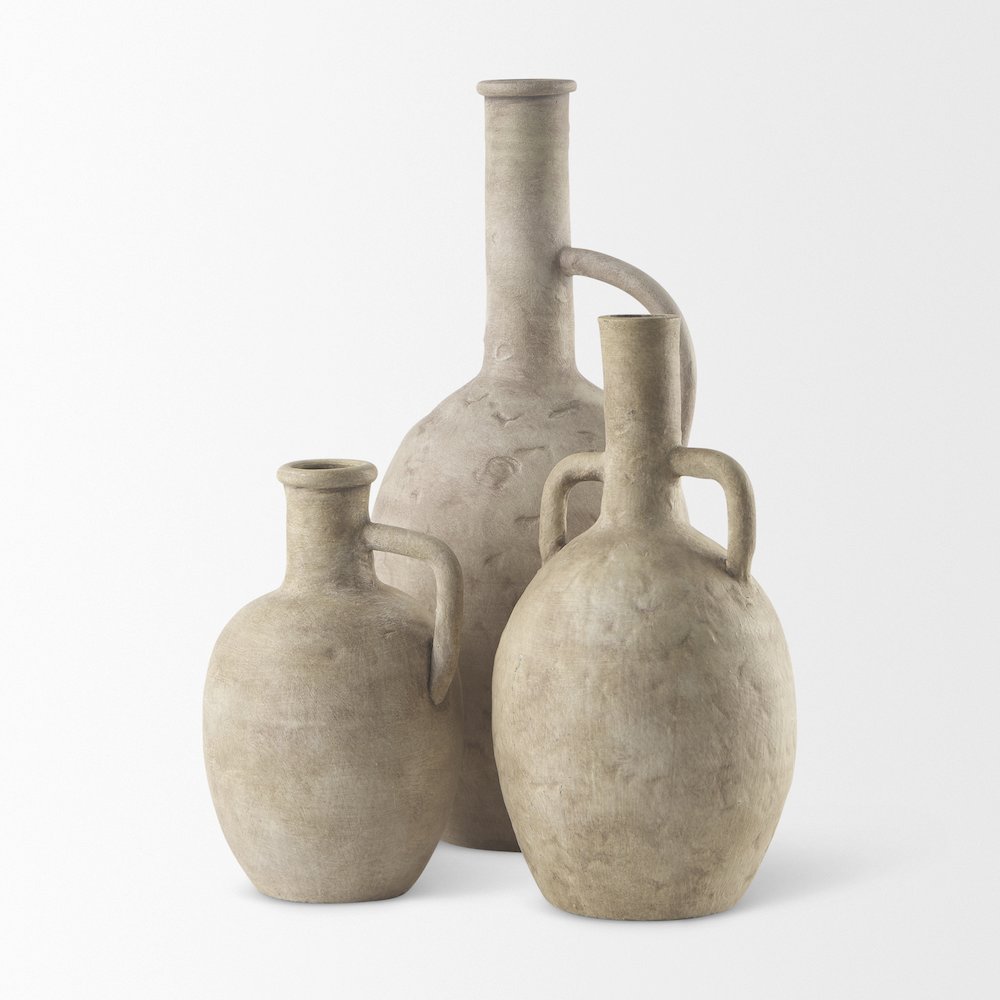 Zenn 5.3L x 5.3W x 9.3H Warm Beige Ceramic Vase