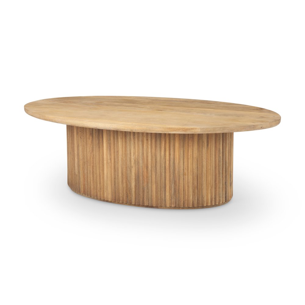 Light Brown Wood Oval Fluted Coffee Table